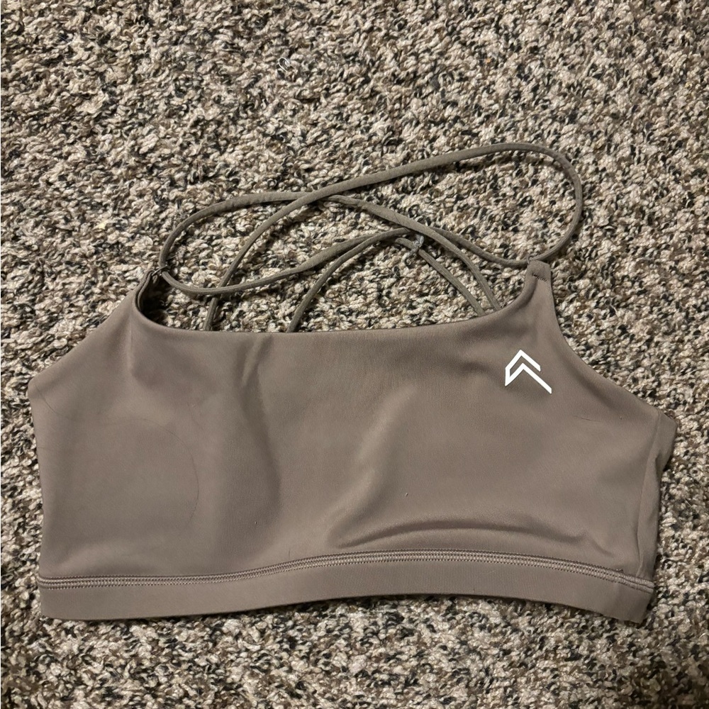 Oner Active Moss Brown Strappy High-Neck Sports Bra